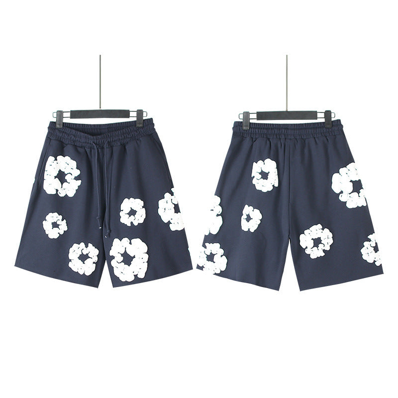 Puff Print Shorts 2024 European and American Fashion Brand Men's plus Size Loose Multi-Color Beach Pants