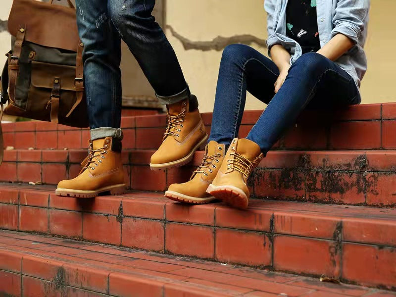GMABCD Classic Yellow Boots Thick-Soled Martin Boots Men's Couple First Layer Cowhide Outdoor High-Top Boots