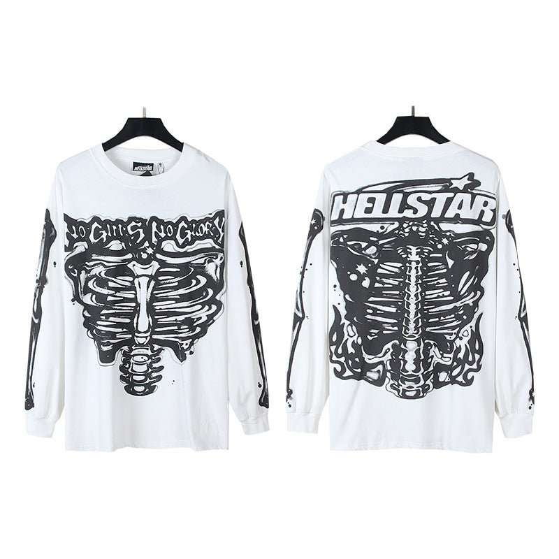 2025 Summer New American Fashion Brand Male and Female Couples Wear plus Size Loose Pullover Long Sleeve T-shirt Teenagers