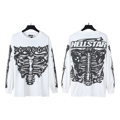 2025 Summer New American Fashion Brand Male and Female Couples Wear plus Size Loose Pullover Long Sleeve T-shirt Teenagers
