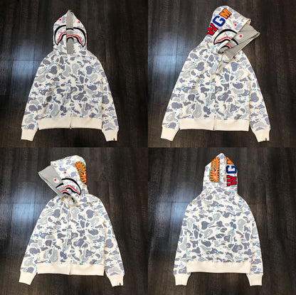 Fashion Brand Shark Camouflage Zipper Sweater Men and Women Couple Loose Cotton Fleece-lined Hooded Cardigan Coat Men