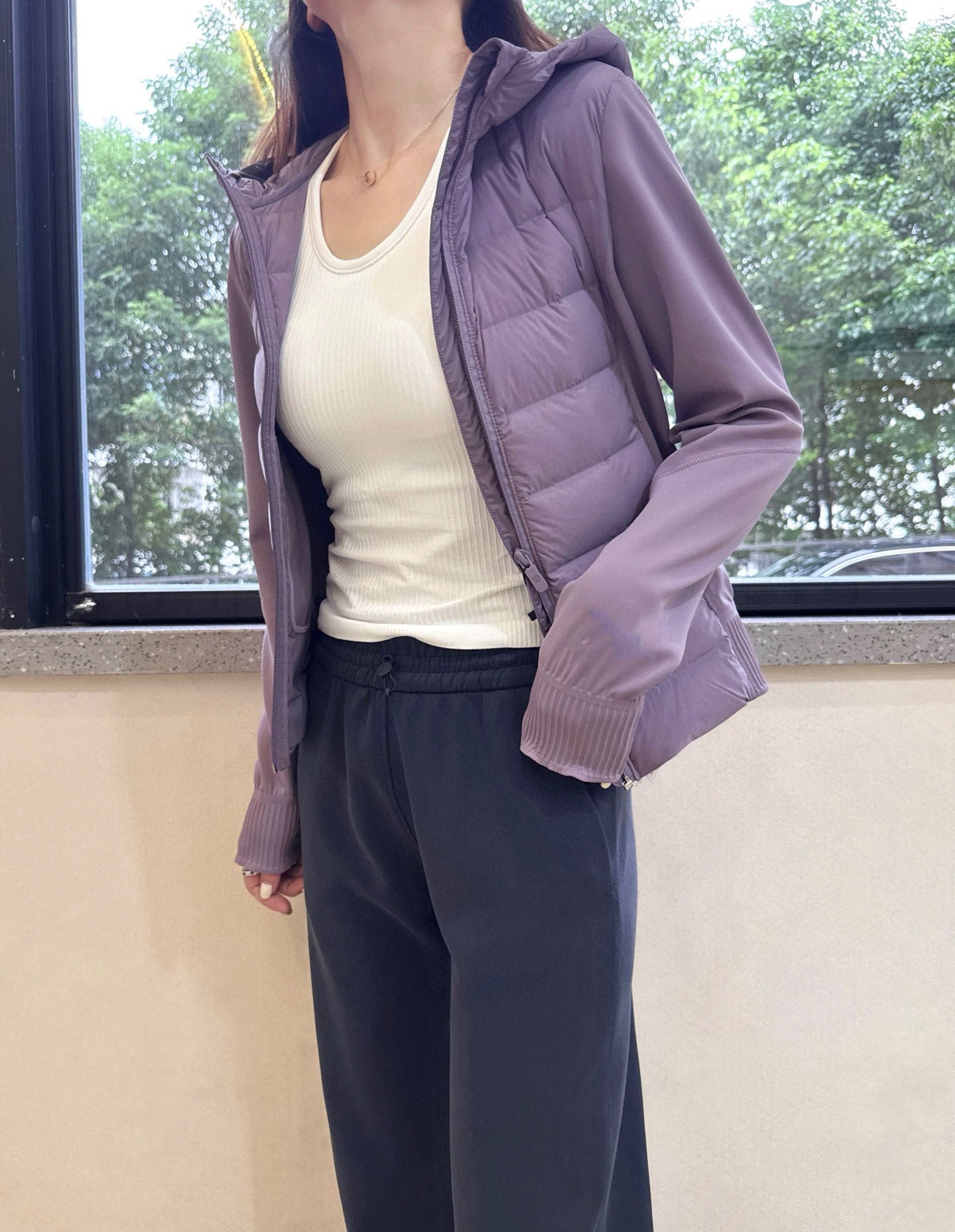 Lulu Same Style Lightweight Patchwork Down Jacket DownAndAround Hooded Slim Fit Sports Jacket Coat