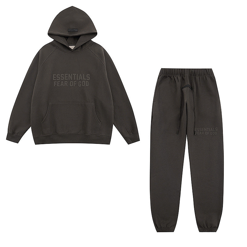 FQG Double-Line ESSENTIALS Hooded Sweatshirt with 3D Silicone Letter Print Unisex Loose Hoodie