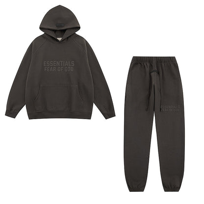 FQG Double-Line ESSENTIALS Hooded Sweatshirt with 3D Silicone Letter Print Unisex Loose Hoodie
