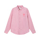 Trendy Brand Am* Small Heart Embroidered Shirt Casual Loose Fit Unisex Couple Style Amy Cotton Long Sleeve Top