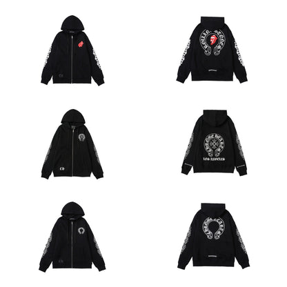 CH Autumn Winter New Cross Scroll Simple Classic Hooded Sweatshirt Zipper Pure Cotton Jacket