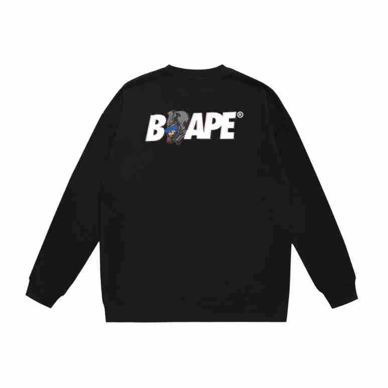 Terry Sweatshirt with Ape Man Letter Print, Unisex, Pure Cotton, Loose Fit, Thin, Crew Neck Pullover Top, Outerwear