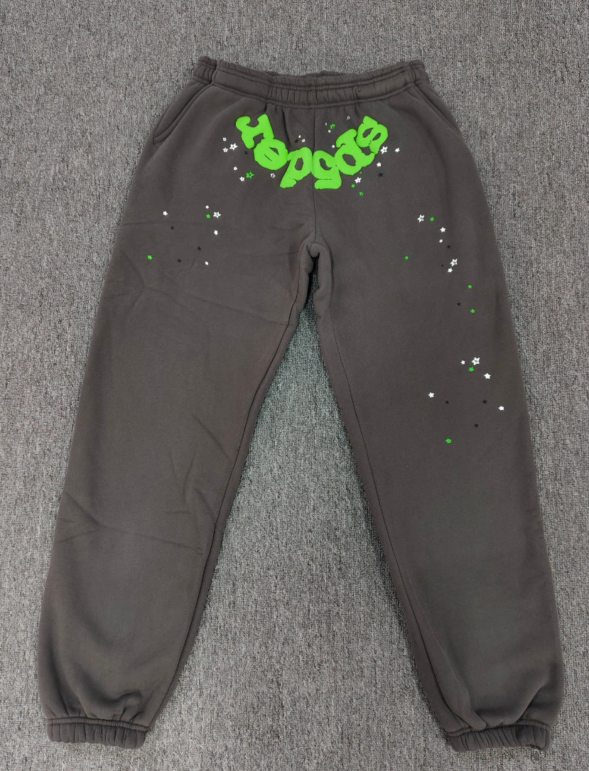 [Fleece Lined]Young Thug American Style Brand Sp5DER 555555 Spider Web Foam Print Casual Unisex Sweatpants
