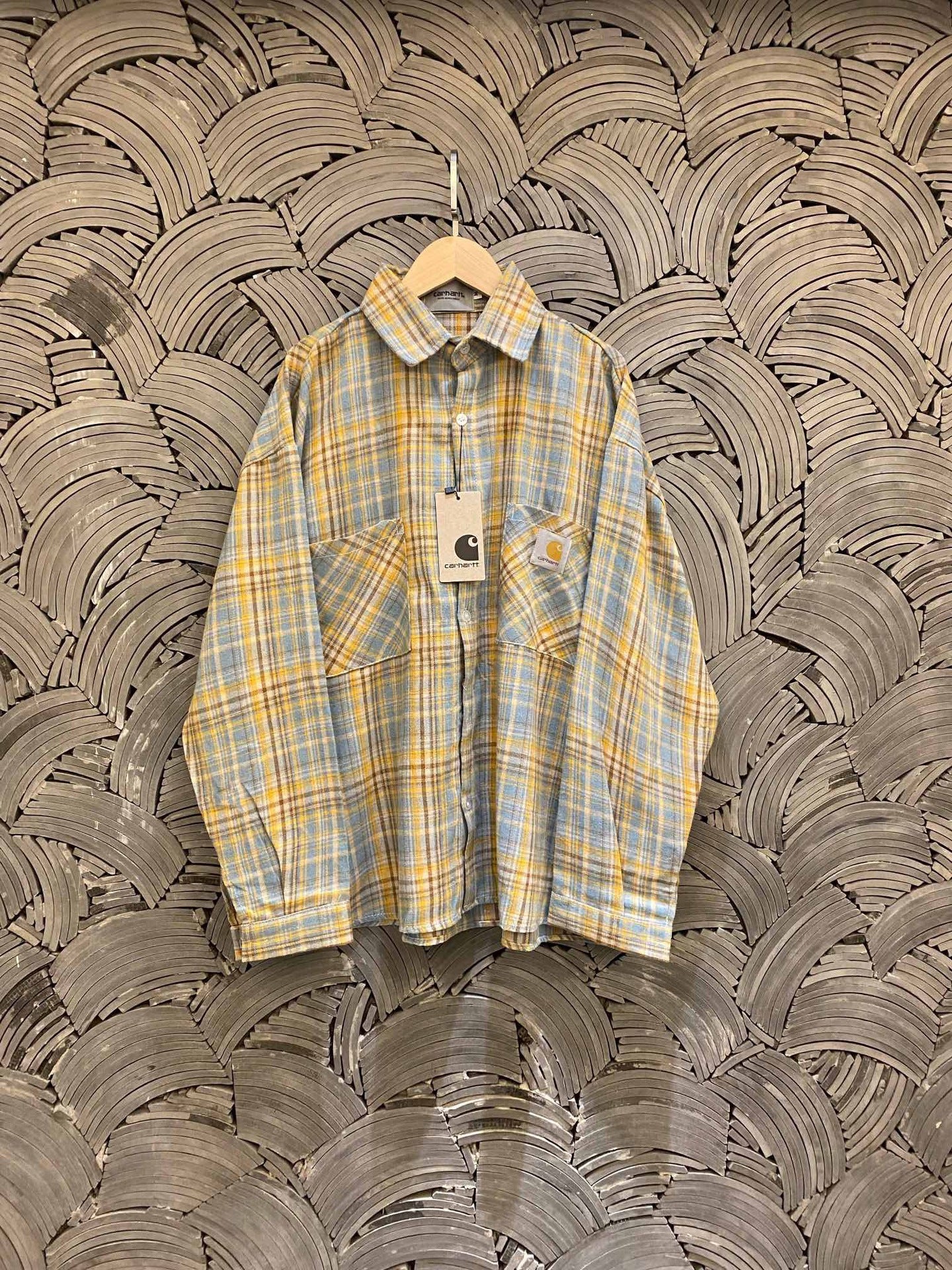 Carhartt Pure Cotton Brushed Embroidered Logo Plaid Element Heavyweight Frayed Edge Shirt for Men and Women Couples