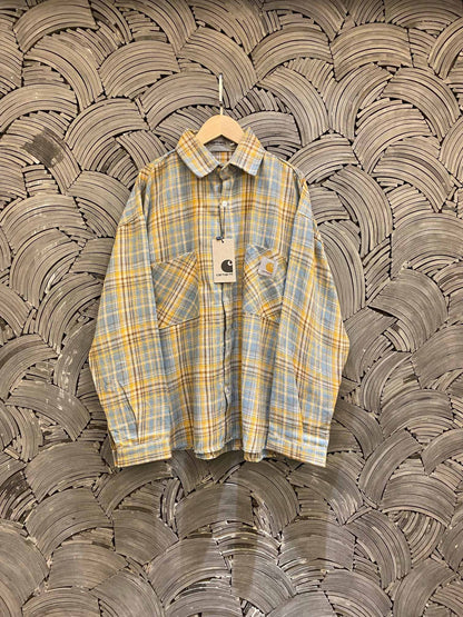 Carhartt Pure Cotton Brushed Embroidered Logo Plaid Element Heavyweight Frayed Edge Shirt for Men and Women Couples