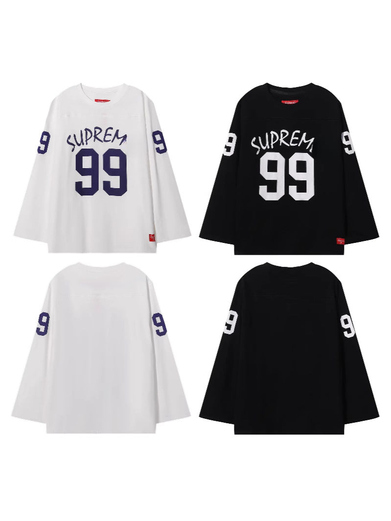 ss25supreme Crew Neck Short Sleeve American Style Trendy Classic Football Shirt Patchwork Ribbed High Street Top T-Shirt Unisex
