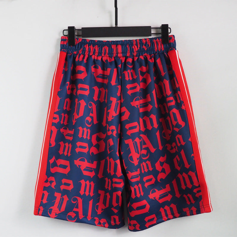 PA Angel Trendy Brand Striped Rainbow Ribbon Shorts Unisex Couple Fog High Street Palm Tree Loose Five-Point Pants