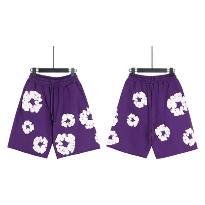 Puff Print Shorts 2024 European and American Fashion Brand Men's plus Size Loose Multi-Color Beach Pants