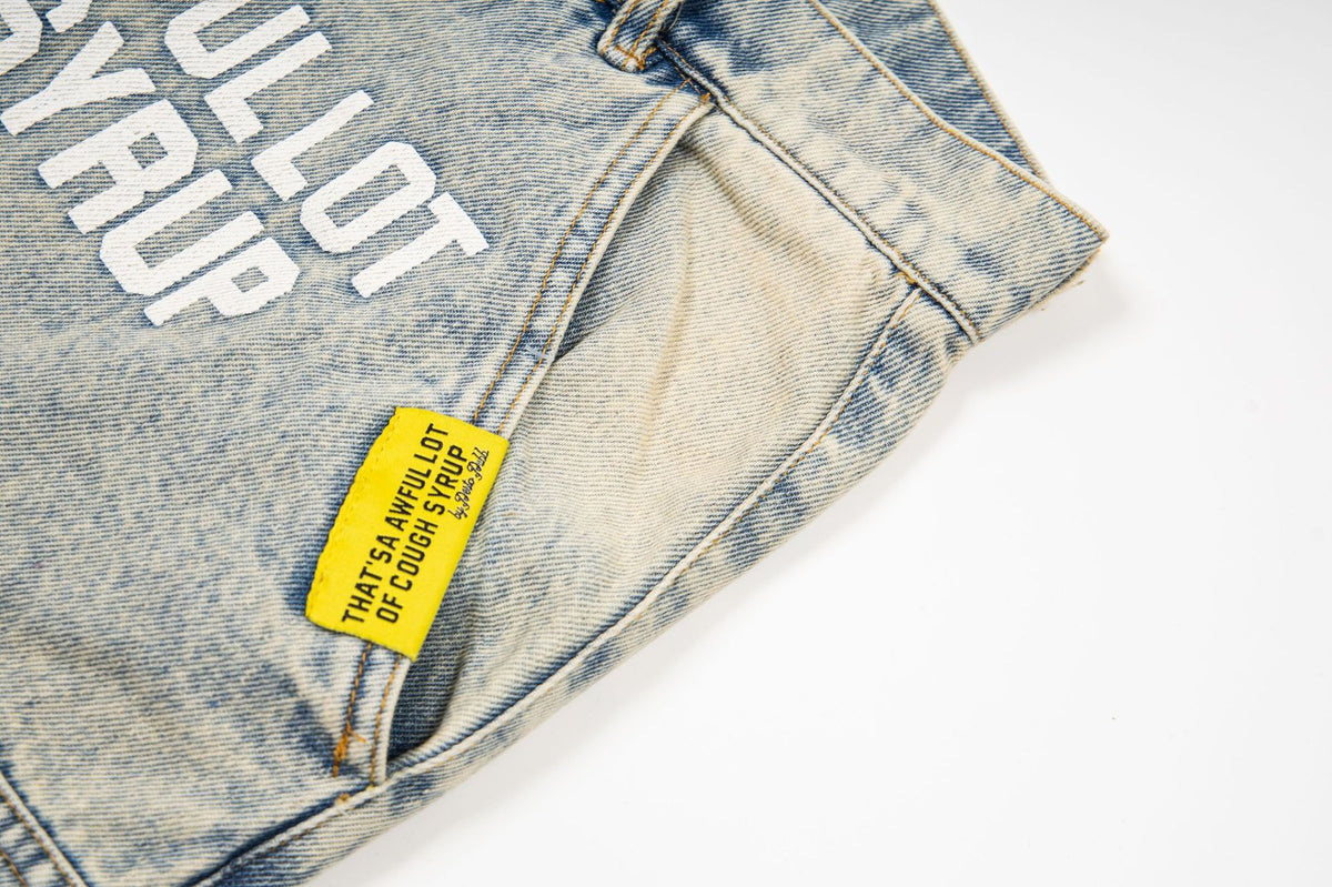 That's A Awful Lot of Cough Syrup Rhinestone Washed Denim Streetwear Pants
