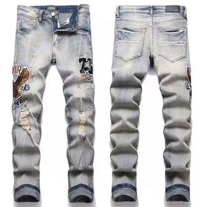 GMAM Heavy Craft Washed Distressed High Street Embroidered Unisex Jeans