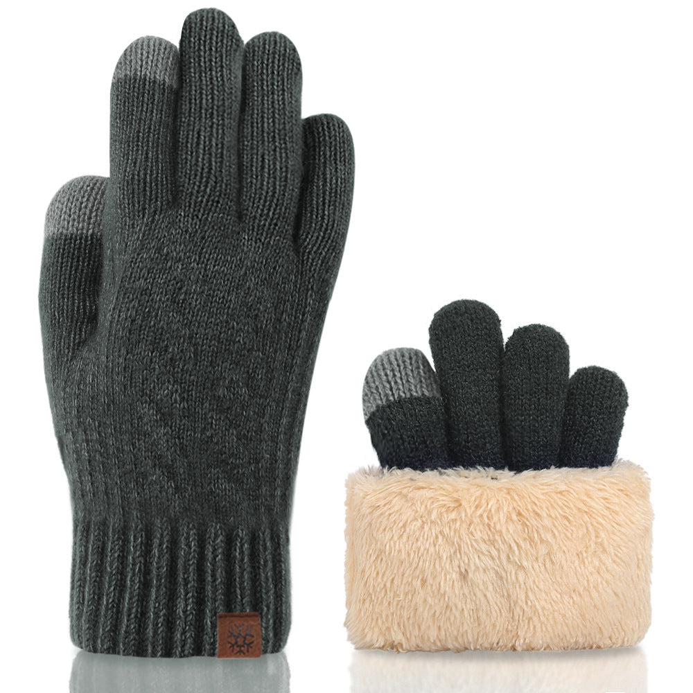 Fleece-lined Thick Twist Knitted Gloves Men's Cold-Proof Touch Screen Warm Gloves Wool Outdoor Windproof Gloves Winter