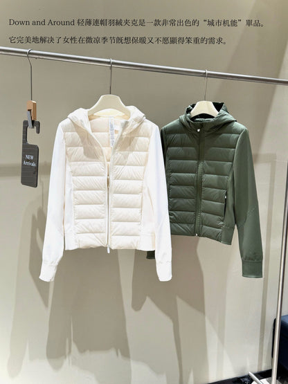 Lulu Same Style Lightweight Patchwork Down Jacket DownAndAround Hooded Slim Fit Sports Jacket Coat