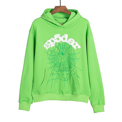 Beautiful Fashion Brand Men's and Women's Same Style 555555 Cobweb Puff Print Hip Hop Loose Heavy Terry Hooded Sweater Set