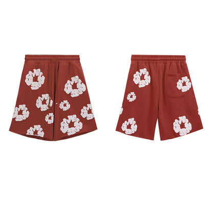 Puff Print Shorts 2024 European and American Fashion Brand Men's plus Size Loose Multi-Color Beach Pants