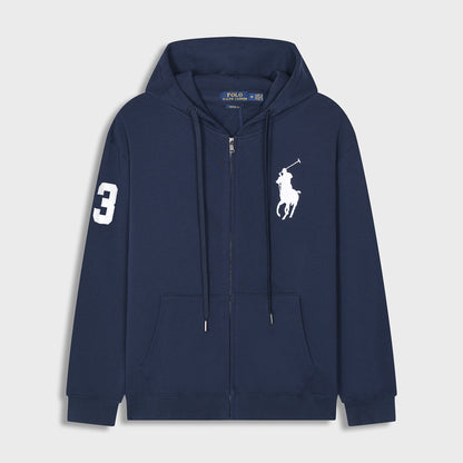 GMabcd Spring and Autumn Thin Pony Hooded Sweatshirt RL Cardigan Zipper Embroidery Loose Plus Size Paul POLO Jacket