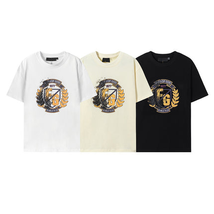 FQG Wheat Ear Short Sleeve 2025 Summer New European and American Trendy Brand Men's Plus Size Loose T-Shirt