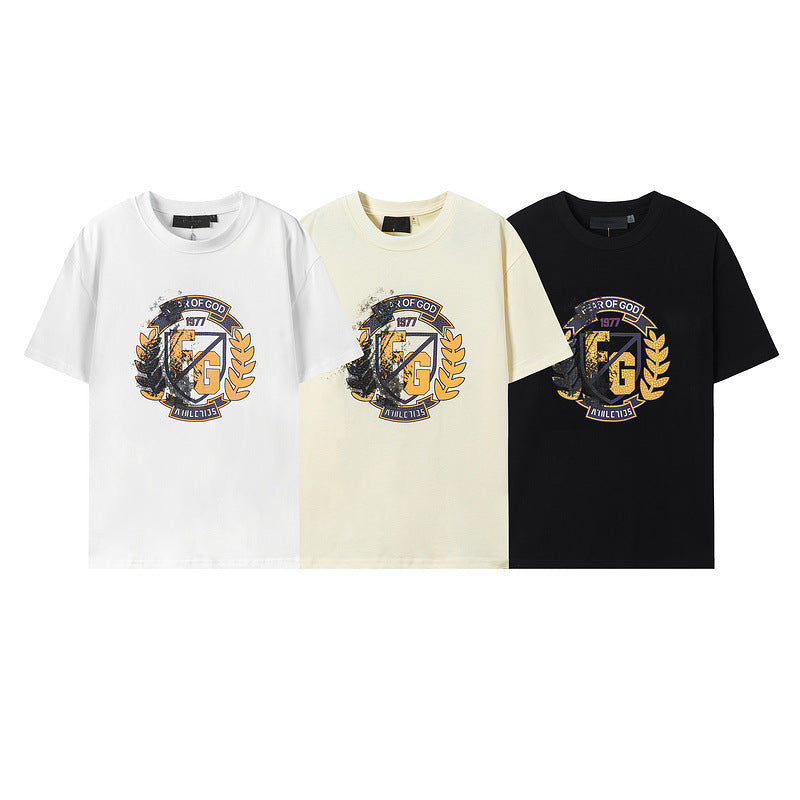 FQG Wheat Ear Short Sleeve 2025 Summer New European and American Trendy Brand Men's Plus Size Loose T-Shirt
