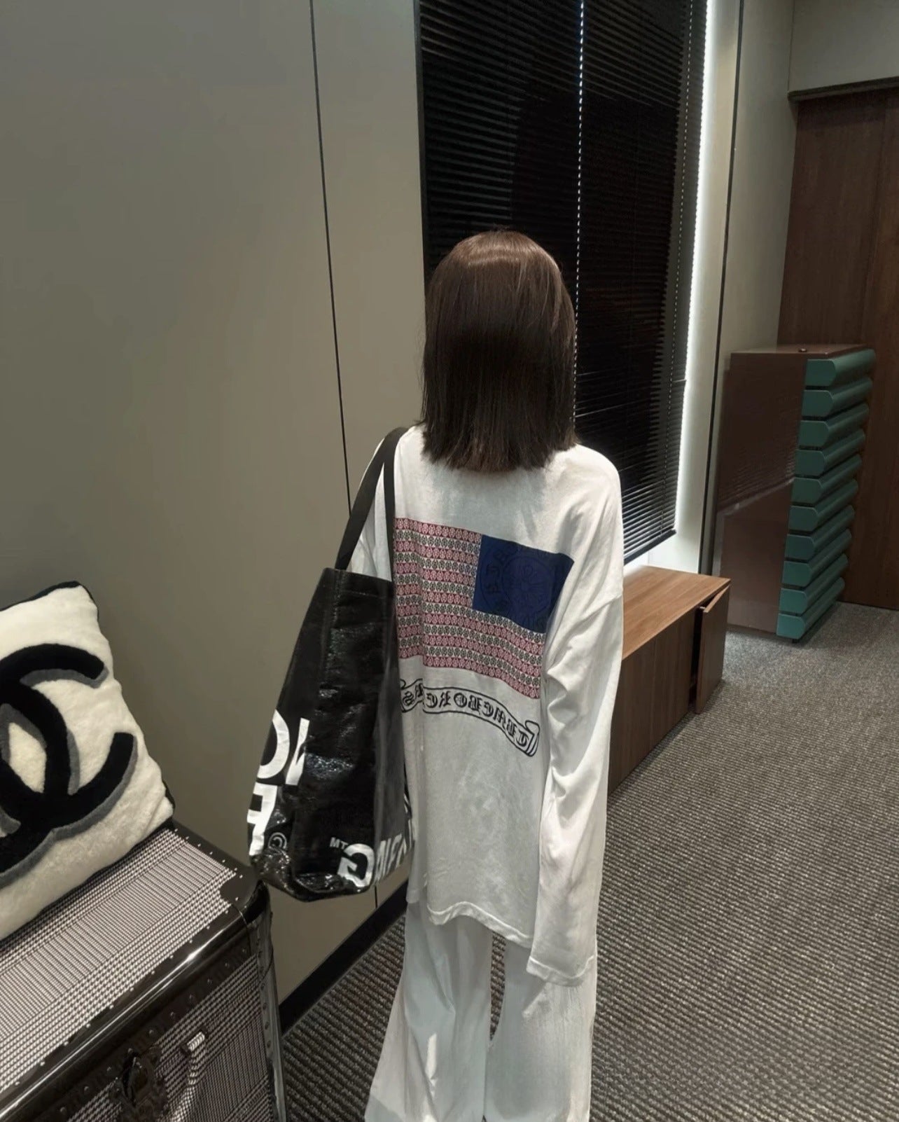25ss New Ch Crow Snowflake Cotton Long Sleeve Summer Thin Loose Lazy Back Print T-Shirt Women Round Neck