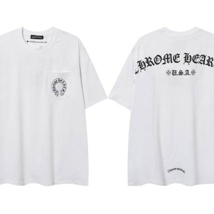 2025 New CHRM Heart Cross Sanskrit Patch Print Embroidery Loose Short Sleeve for Men and Women