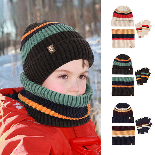 Children's three-piece hat, scarf and gloves Autumn and winter baby ear protection woolen hat warm three-piece suit