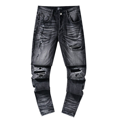 Jeans Washed and Distressed Retro Tattered Jeans Splash Ink Ruffle Handsome and Beautiful Style