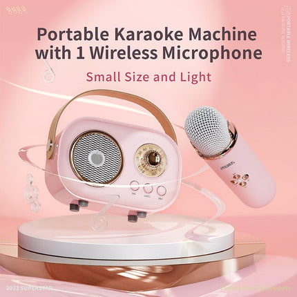 GMABCD Mini Karaoke Machine PortableBluetooth Speaker with Wireless Microphone 6Sound Modes for Kids Home Party Birthday Giftsfor Girls Boys