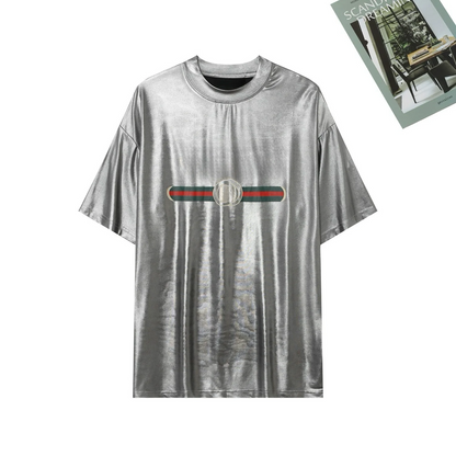 2025 New Design Men's and Women's Matching Ice Silk Cotton Short Sleeve T-shirts, Silver and Gray Dual-color Ultra-Chic Short Sleeves