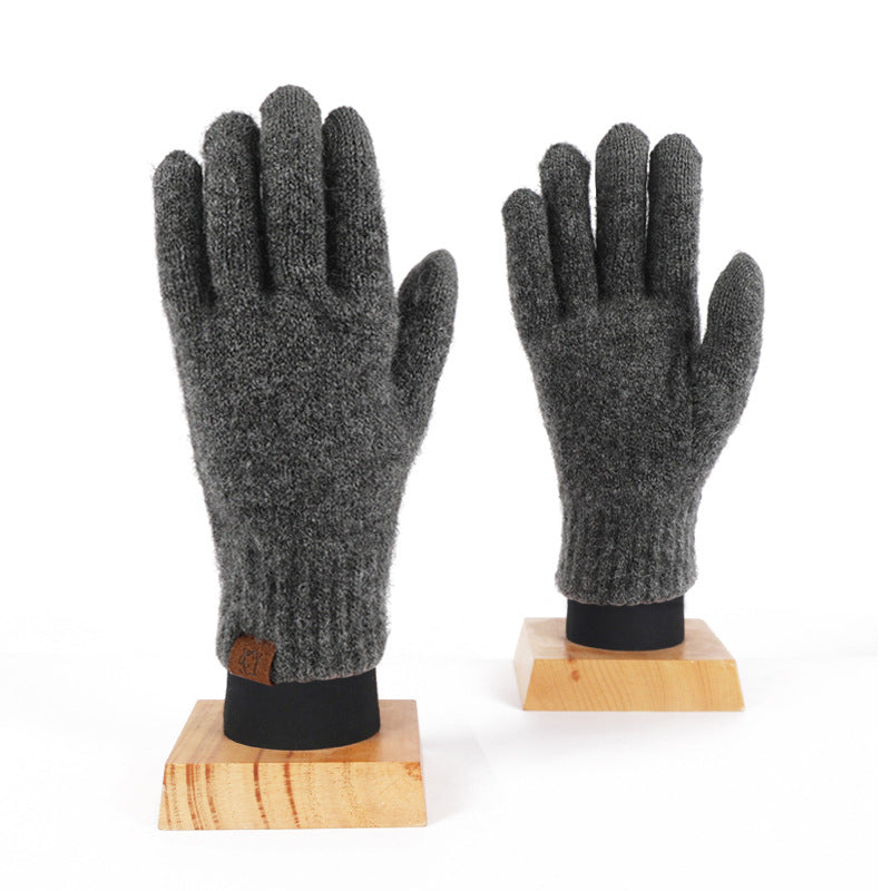 2024 Winter Popular Japanese Wool Knitted Plaid Gloves Fleece-lined Thickened Cycling Five-Finger Touch Screen Warm Gloves