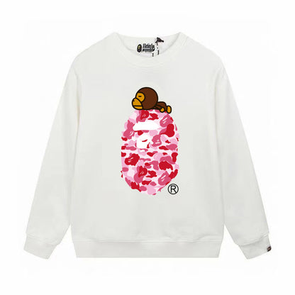Terry Sweatshirt with Ape Man Letter Print, Unisex, Pure Cotton, Loose Fit, Thin, Crew Neck Pullover Top, Outerwear
