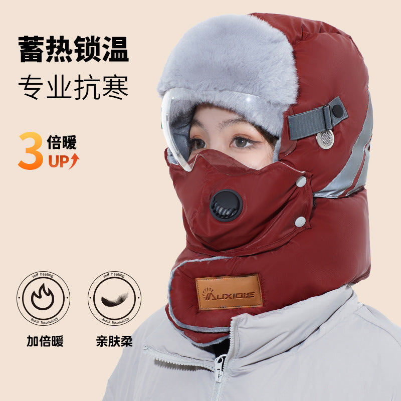 Winter Hat Female Riding Electric Car Cold-Proof Warm Pullover Cap Windproof Snow Cover Face Mask Men Earflaps Lei Feng Hat