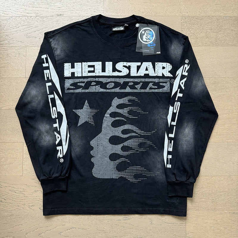 2025 Summer New American Fashion Brand Male and Female Couples Wear plus Size Loose Pullover Long Sleeve T-shirt Teenagers