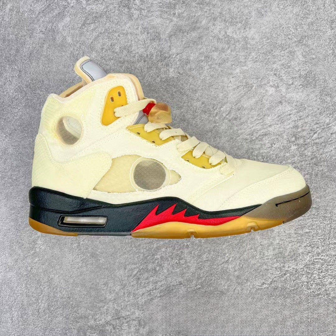 GMabcd-AJ5 High High-Top Basketball Shoes Buckle Broken Rukawa Kaede White Cement Ice Blue Low-Top Cushion Men and Women Sneakers