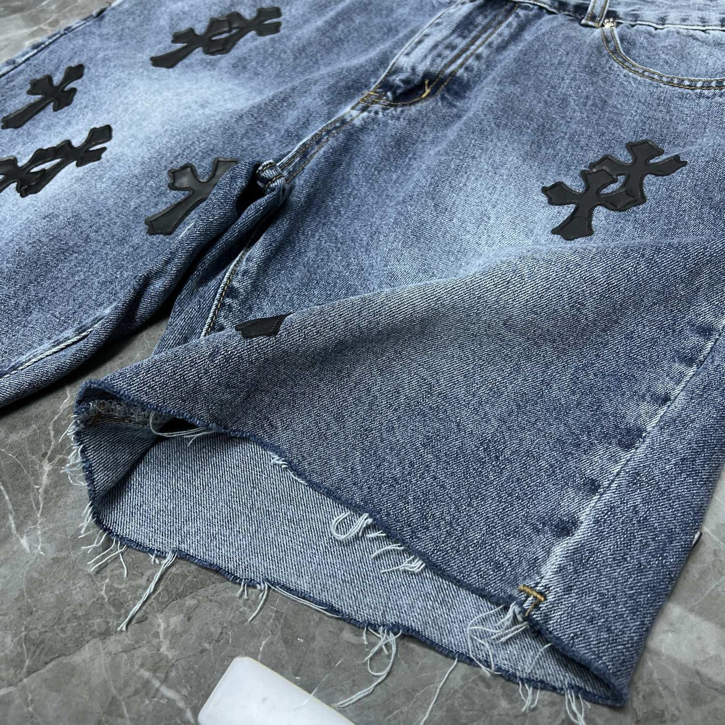 24ss Ch Heavy Industry Cross Patch Denim Shorts Couple Shorts