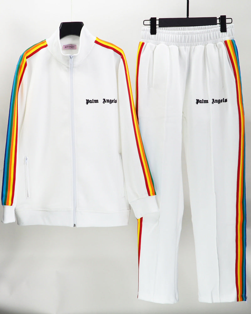 24SS Retro Trend Angel Color Block Embroidered Casual Jacket Top Jacket Set Long Pants Sweatshirt Trend