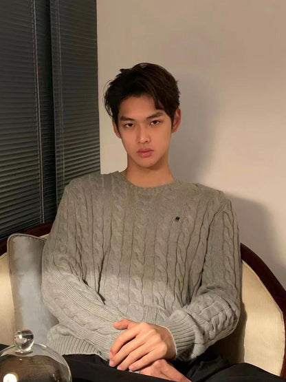 RL Sweater Women Embroidered Round Neck Knitwear Men Autumn Winter Warm Cable Couple