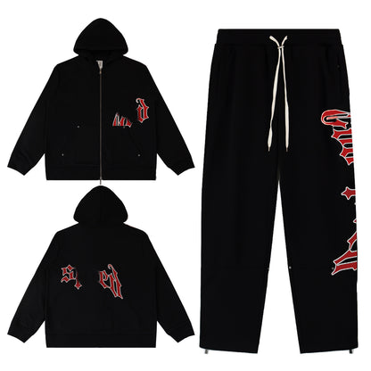 GMabcd Casual Set God-peed Patch Letter Cardigan Hoodie High Street Men's Casual Sweatshirt Sweatpants