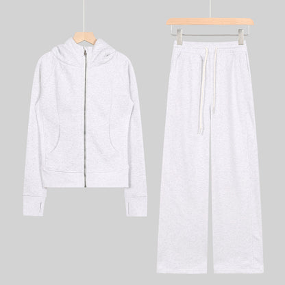 LULU Embroidered Hooded Zipper Cardigan Slim Fit Sweatshirt Set Fleece Lined Full Zipper Cardigan Jacket Gold Label