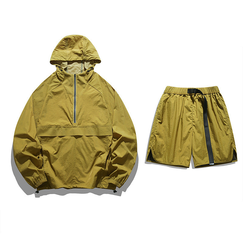 Sun Protection Clothing Set Outdoor Sports Ice Silk Thin Breathable Hooded Trendy Loose UV Protection Unisex
