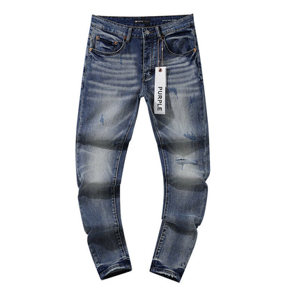 Jeans Washed and Distressed Retro Tattered Jeans Splash Ink Ruffle Handsome and Beautiful Style