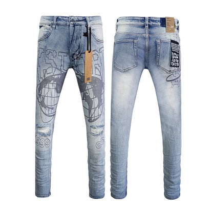 Men's KSB Jeans Straight Leg Ripped Stretch American High Street Casual Men's Jeans