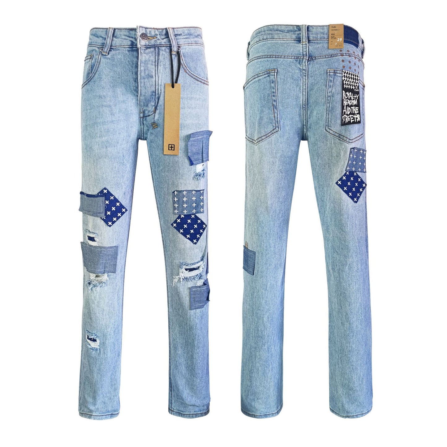 Men's KSB Jeans Straight Leg Ripped Stretch American High Street Casual Men's Jeans