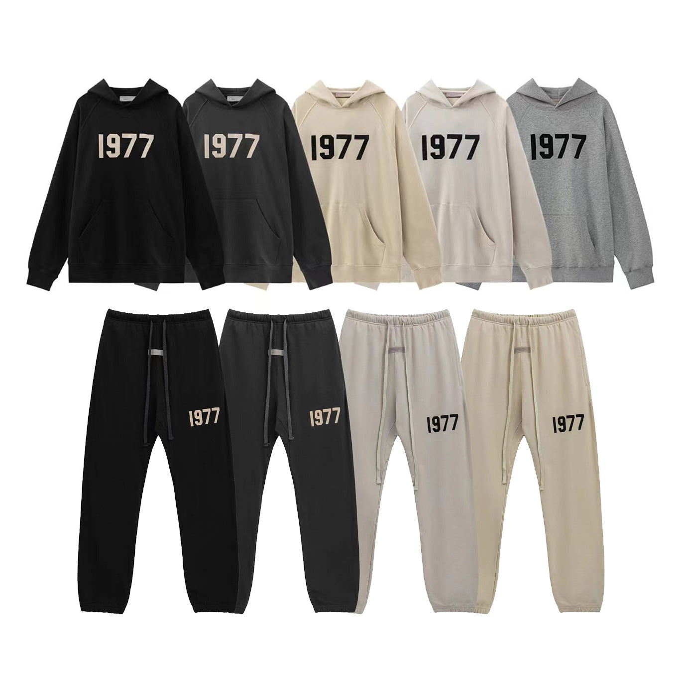2025 New FOG 1977 Flocked Print Digital High Street European and American Style Sweatshirt Loose Casual Pants Unisex Set