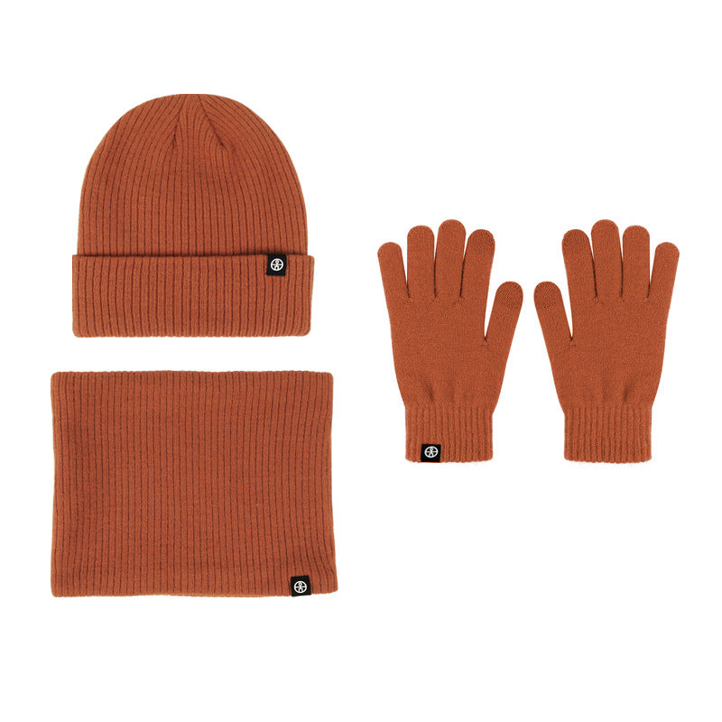 Winter Warm Woolen Hat Scarf Gloves Three-Piece Suit Windproof Adult Knitted Hat Three-Piece Set