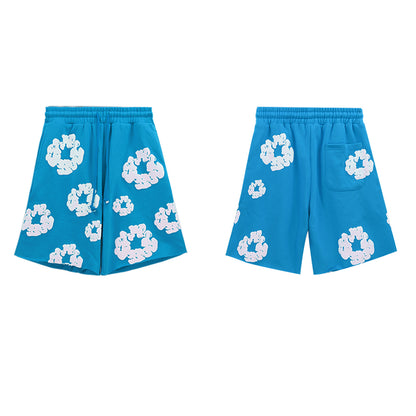 Puff Print Shorts 2024 European and American Fashion Brand Men's plus Size Loose Multi-Color Beach Pants