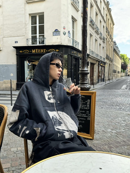 High-Quality ERD Melancholy Rich Second Generation Hooded Sweatshirt Washed Vintage Distressed Jacket Autumn Winter Zipper Coat